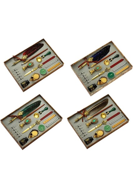 Vintage Tüylü Kalem ve Balmumlu Mühür Seti – 16 Parça Lüks Yazı Seti fırsatları