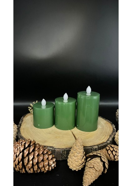3 Adet 10-8-6 cm Yeşil Renk Batom LED Mum - 6 cm Çap fiyatları