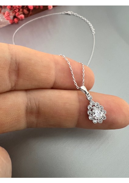 Zarif Gümüş Damla I Kolye- Zirkon Taşlı