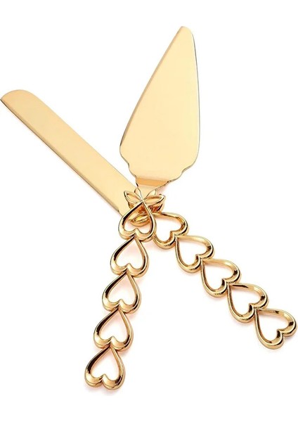 💖 SDH-3529 Altın Kalp Detaylı Pasta Servis Seti – Kutlamalara Romantik Işıltı! fırsatları