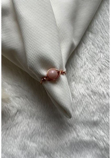 Pembe Opal Taşı Ayarlanabilir Bakır Renk Tel Yüzük