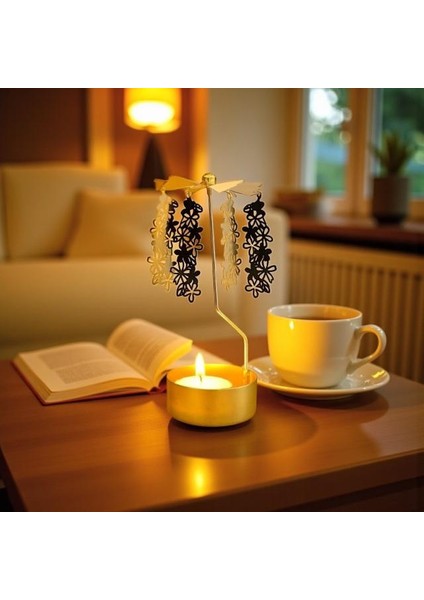 Dönme Efektli Dekoratif Mumluk – Rüzgarda Dönen Metal Çiçek Figürlü Tasarım fiyatları