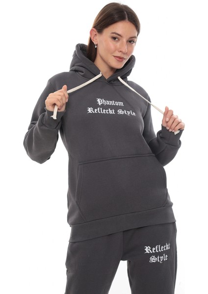 Füme Şık Polarlı Kadın Eşofman Takımı Paça Lastikli Cepli Kapüşonlu Nakış Detaylı Compact Takım indirimleri