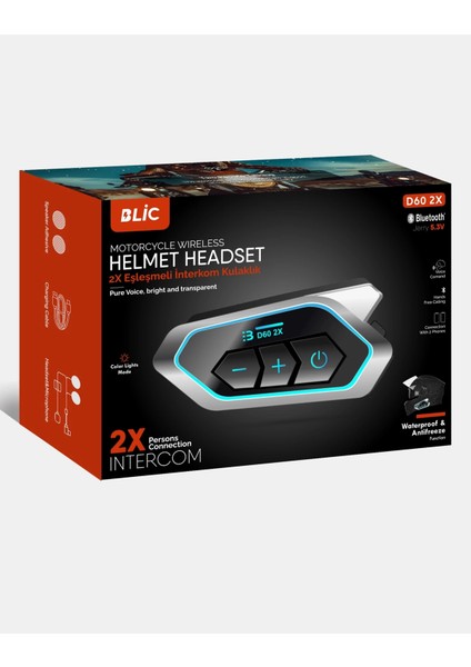 Bfs D60 2x Motosiklet Kask Kulaklığı Bluetooth Intercom Rgb Işıklı 2 Intercom Bağlantılı fırsatları