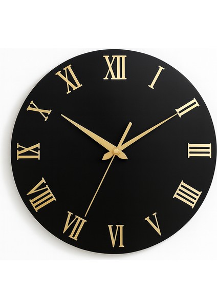 Siyah Gold Roma Rakamlı Duvar Saati – Premium Modern Tasarım, Sessiz Mekanizma
