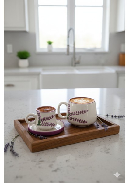 Canım Kendim Serisi Lavanta Desenli, El Yapımı Seramik ve Kupa Takımı, Mug, Hand Made