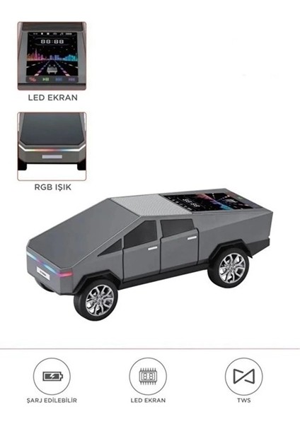 Bfs D68 Cyber Model Araba Tasarımlı Bluetooth Hoparlör 15W Güçlü Ses Rgb LED /tws/usb Gri