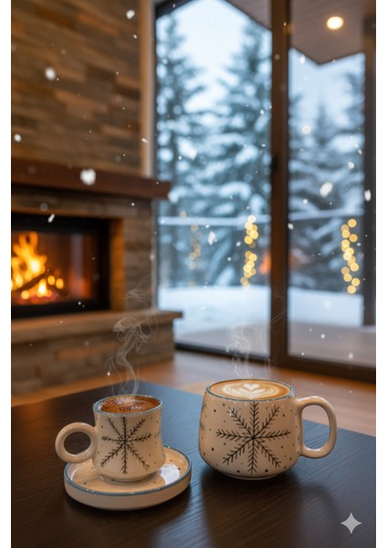 Canım Kendim Serisi Kar Tanesi Desenli, El Yapımı Seramik ve Kupa Takımı, Mug, Hand Made