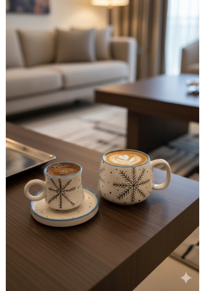 Canım Kendim Serisi Kar Tanesi Desenli, El Yapımı Seramik ve Kupa Takımı, Mug, Hand Made fiyatları