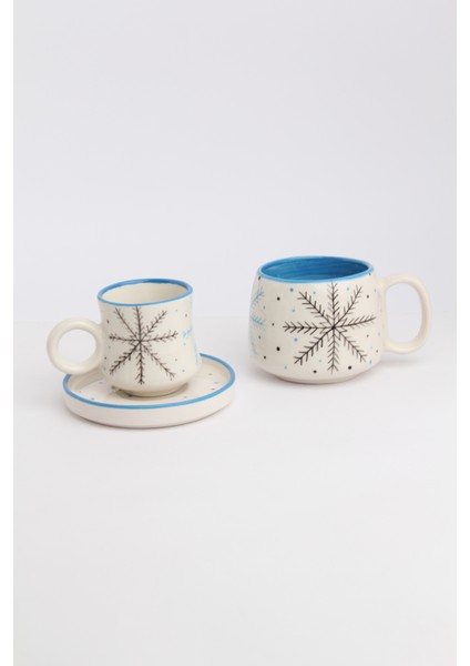 Canım Kendim Serisi Kar Tanesi Desenli, El Yapımı Seramik ve Kupa Takımı, Mug, Hand Made fırsatları