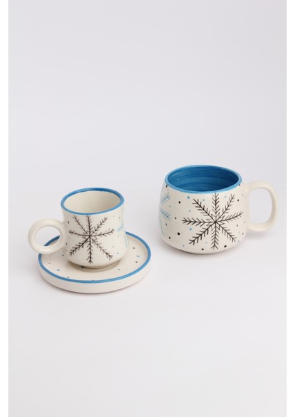 Canım Kendim Serisi Kar Tanesi Desenli, El Yapımı Seramik ve Kupa Takımı, Mug, Hand Made indirimleri