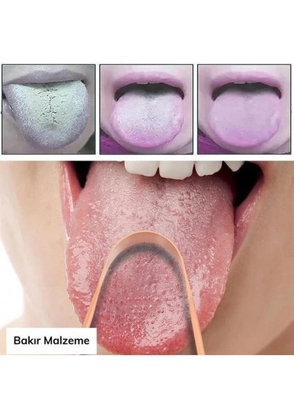 Bakır Oil Pulling Yağ Çekme Dil Plak Temizleme Aleti Dil Fırçası Sıyırıcı Dil Kaşığı