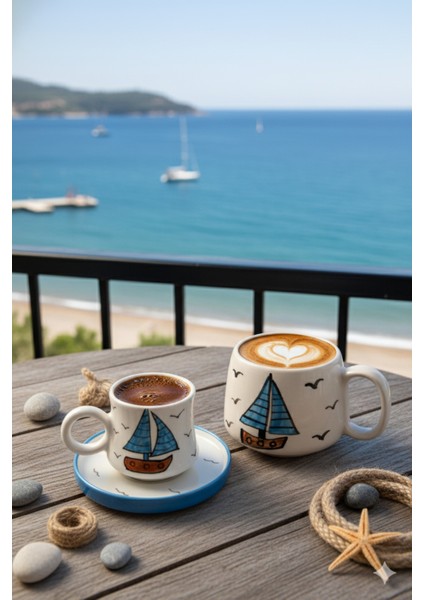 Canım Kendim Serisi Yelkenli Desenli, El Yapımı Seramik ve Kupa Takımı, Mug, Hand Made fiyatları