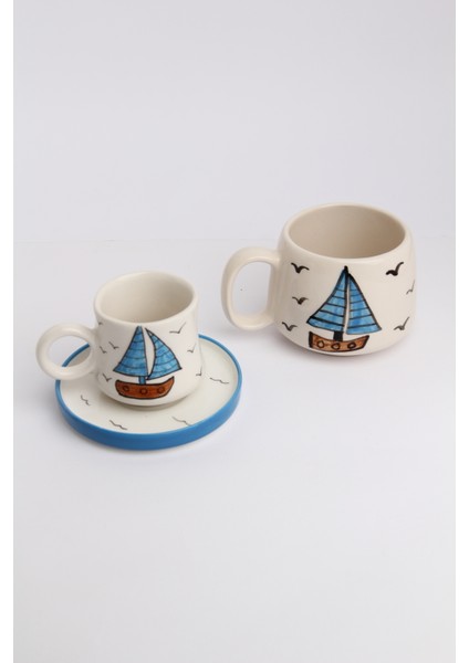 Canım Kendim Serisi Yelkenli Desenli, El Yapımı Seramik ve Kupa Takımı, Mug, Hand Made modelleri