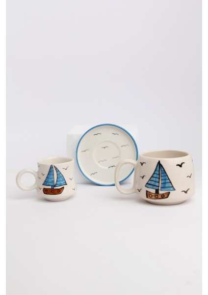 Canım Kendim Serisi Yelkenli Desenli, El Yapımı Seramik ve Kupa Takımı, Mug, Hand Made fırsatları