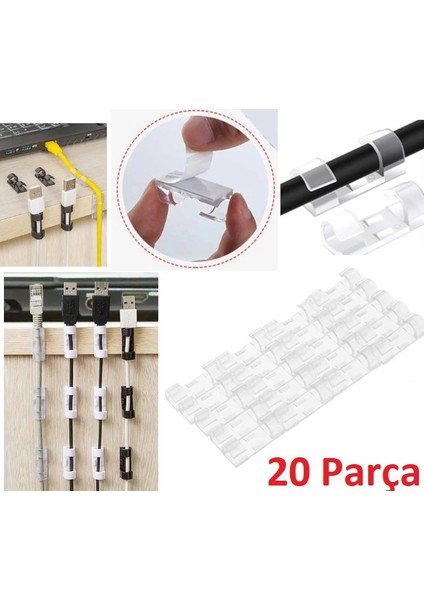 Bfs 20'li Yapışkanlı Kablo Sabitleyici Şeffaf Klips