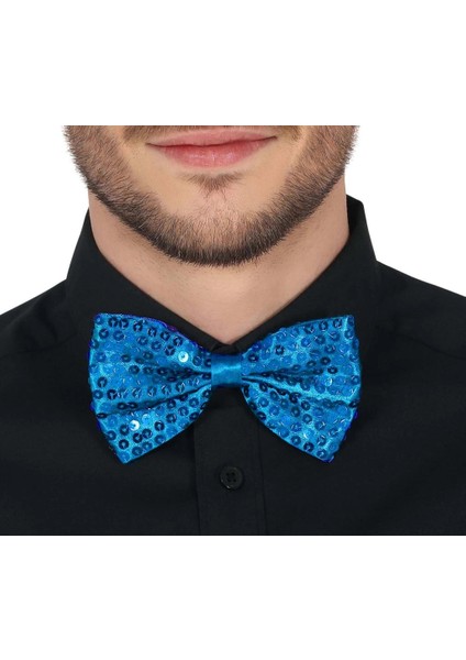 Bfs Gece Işıltısı Açık Mavi Turkuaz Payetli Pullu Papyon 7x2 cm modelleri