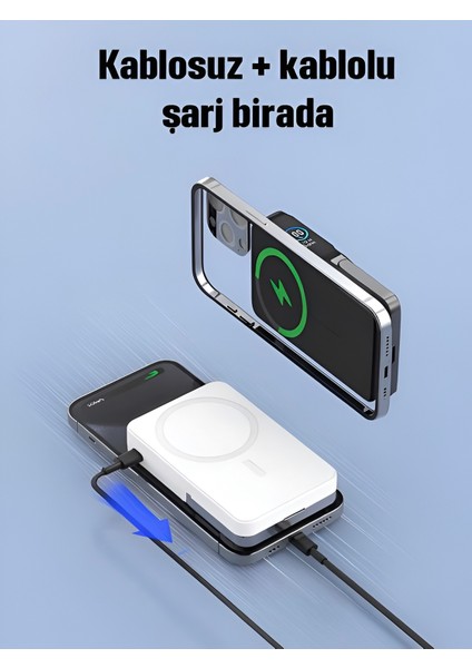 10000MAH 30W Hızlı Şarjlı Dijital Göstergeli Taşınabilir Kablosuz Magsafe Powerbank Beyaz fiyatları