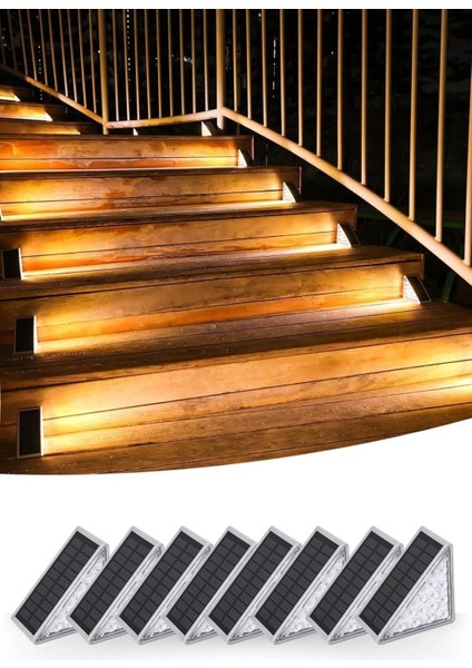 8 Adet Üçgen Güneş Enerjisi ile Şarj Olan Dış Mekan Solar Basamak Köşe Ası