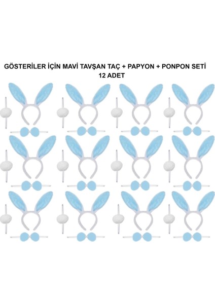 Bfs Mavi Tavşan Kostüm Seti – Taç, Papyon, Ponpon (12’li Paket)