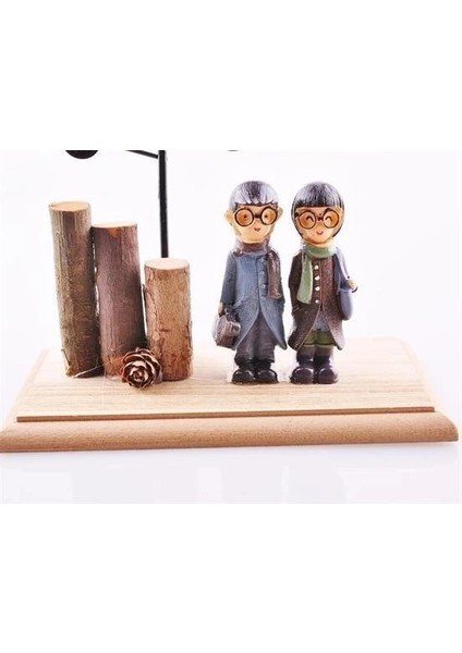 Pilli Işıklı Romantik Çift Tema Büyük Boy Dekoratif Ahşap Biblo