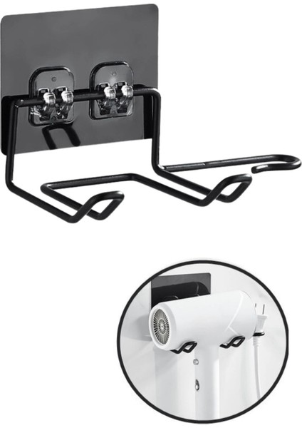 Fön Makine Askısı Siyah Yapışkanlı Fön Makine Tutucu