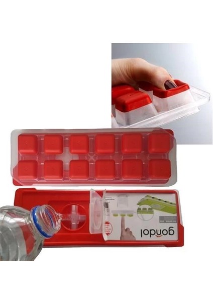 12LI Kapaklı Yapışmaz Silikon Tabanlı Plastik Küp Buz Kalıbı