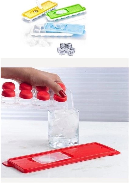 12LI Kapaklı Yapışmaz Silikon Tabanlı Plastik Küp Buz Kalıbı