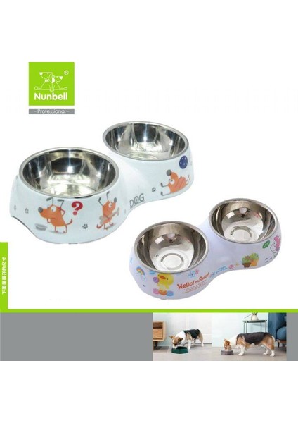 Melamin Çelik Mama Kabı Köpek Figürlü Ikili Large Boy