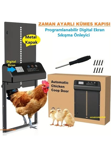 Kümes Kapısı Zaman Ayarlı Digital Ekran (Sıkışma Önleyici)