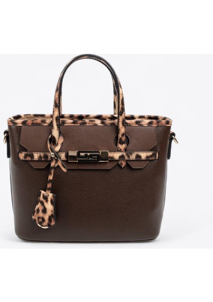 Silver & Polo SP1185 Kadın El Çantası Kahve-Leopar Taba