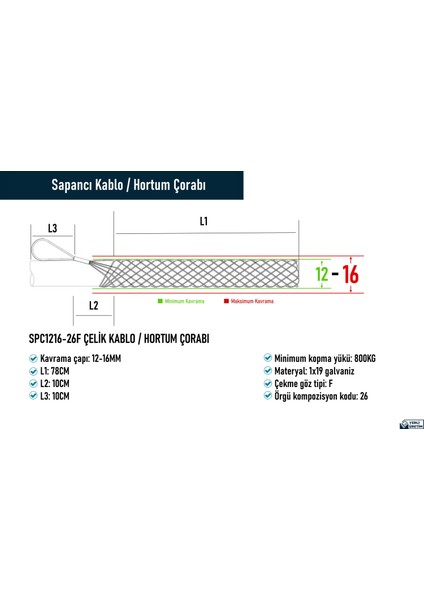 SPC1216-26F Çelik Kablo / Hortum Çorabı