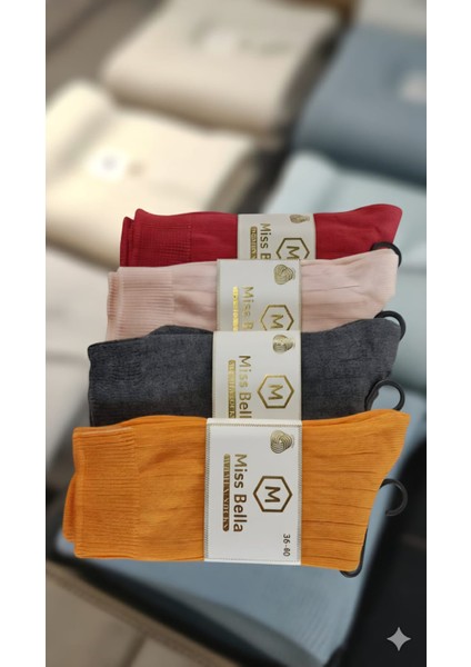 ; Lambswool - Penye Karışım Kadın Çorabı; 36-40 Numara; Asorti 4'lü Set modelleri