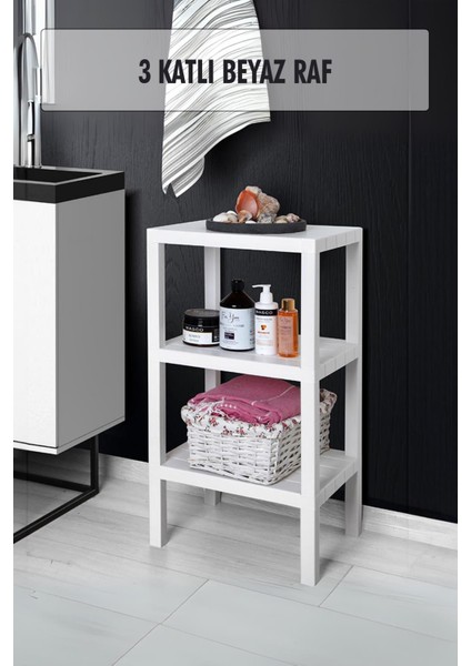 3 Katlı Beyaz Raf Kitaplık & Banyo Düzenleyicisi 73,5 cm