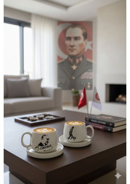 2'li Tabaklı Atatürk Temalı Tabaklı El Yapımı Double Kupa, Seramik Kupa, Mug, Kupa, Handmade fiyatları