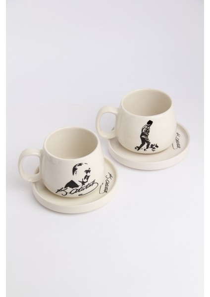 2'li Tabaklı Atatürk Temalı Tabaklı El Yapımı Double Kupa, Seramik Kupa, Mug, Kupa, Handmade fırsatları