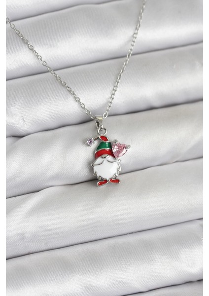 316L Çelik Zincir Gümüş Renk Yılbaşı Teması Kadın Kolye