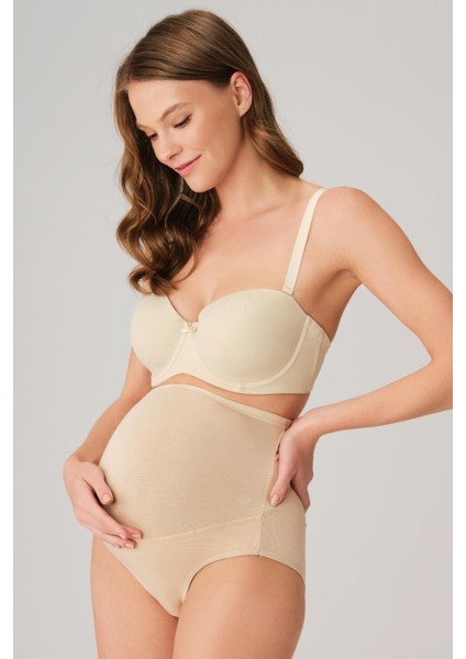 Pamuk ve Modal Kumaş Yüksek Bel Ten Hamile Külodu - Ten - Xl