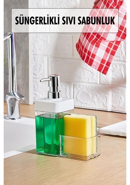 Beyaz Renkli Sıvı Sabunluk Süngerlik Hazneli 450 ml