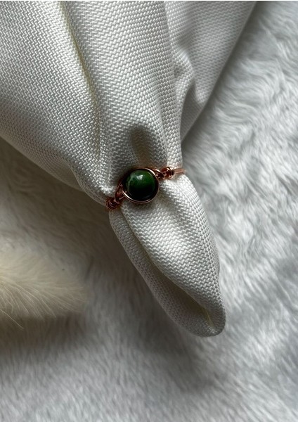Yosun Akik Taşı Ayarlanabilir Bakır Renk Tel Yüzük
