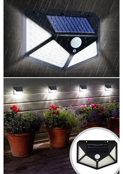 100 Ledli 3 Farklı Aydınlatma Ayarlı Solar Güneş Enerjili Hareket Sensörlü Bahçe Duvar Ası