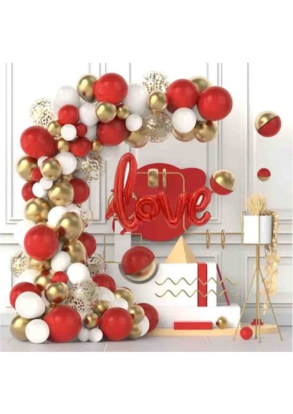 Kırmızı Gold Balon 100 Adet Balon Zincir Seti Karışık Set