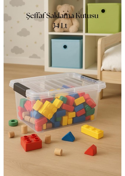 34 L Şeffaf Saklama Kutusu & Düzenleme Kutusu & Oyuncak Kutusu