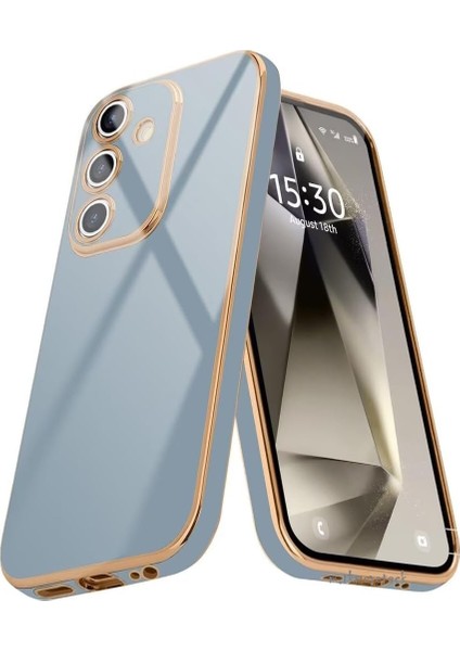 Samsung Galaxy S25 Fe Kılıf Kamera Korumalı Parlak Gold Altın Işlemeli Kenarlı Yumuşak Silikon Kapak