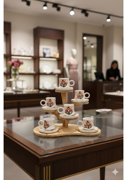 6'lı Takım Tomurcuk Desenli El Yapımı Kazan Seramik Kahve Fincanı, Kahve Fincanı, Hand Made fiyatları