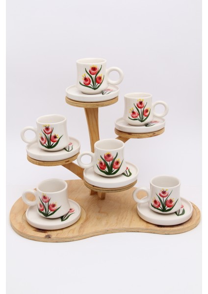 6'lı Takım Tomurcuk Desenli El Yapımı Kazan Seramik Kahve Fincanı, Kahve Fincanı, Hand Made modelleri