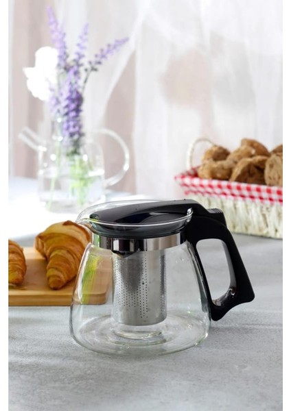 Cam Demlik 900 ml Borosilikat Çaydanlık Siyah Kapaklı fiyatları