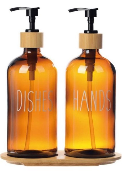 Amber Cam Ikili Sıvı Sabunluk Seti 500 ml Bambu Altlıklı fiyatları