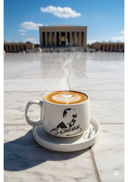 Atatürk Temalı -1 Tabaklı El Yapımı Double Kupa, Seramik Kupa, Mug, Kupa, Handmade
