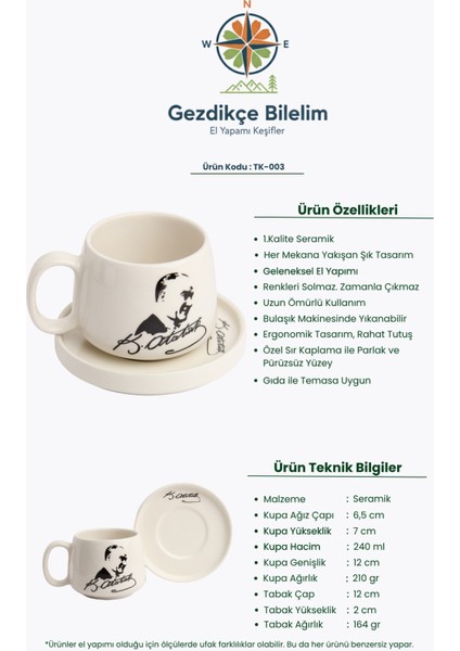 Atatürk Temalı -1 Tabaklı El Yapımı Double Kupa, Seramik Kupa, Mug, Kupa, Handmade indirimleri